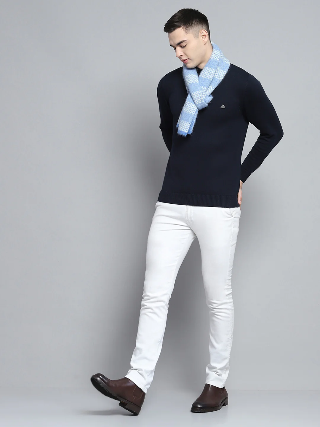 Men Sky Blue Self Design Muffler - Image 2