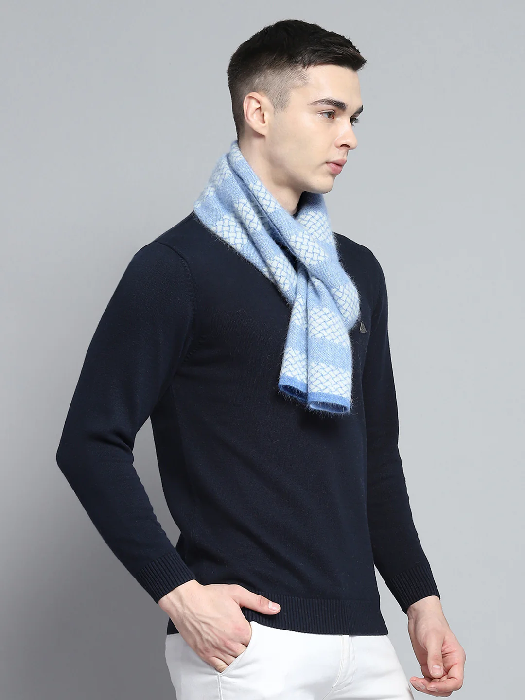 Men Sky Blue Self Design Muffler - Image 4