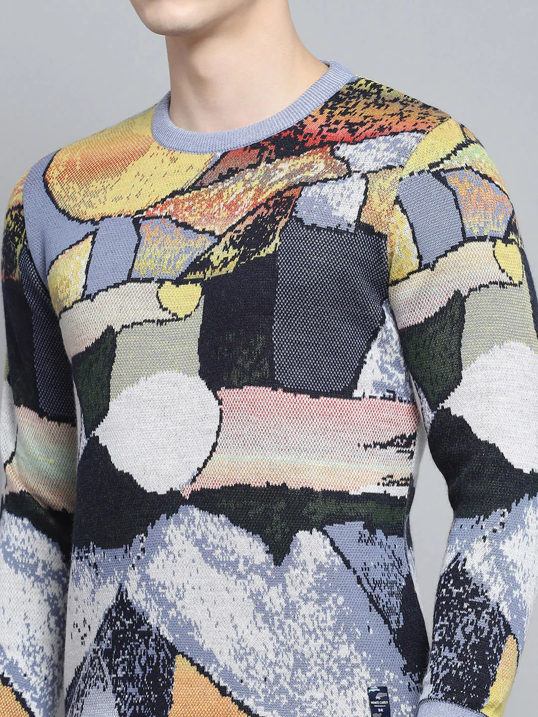 Men Sky Blue Self Design Round Neck Full Sleeve Pullover - Image 7