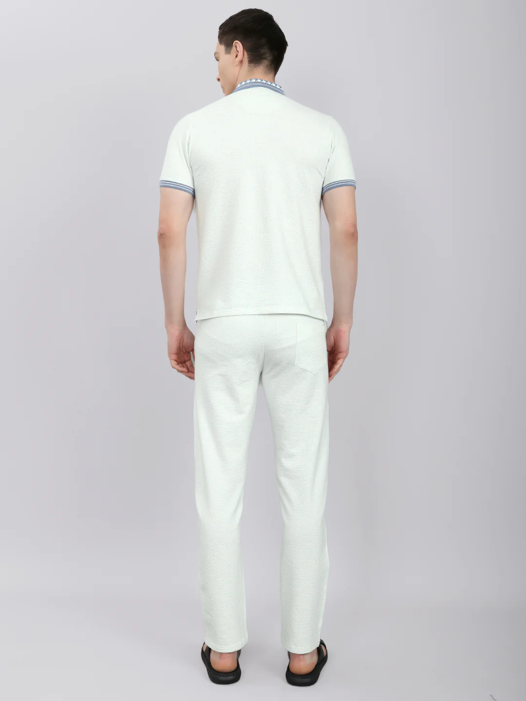 Men Sky Blue Solid Collar Half Sleeve Lower Set - Image 6