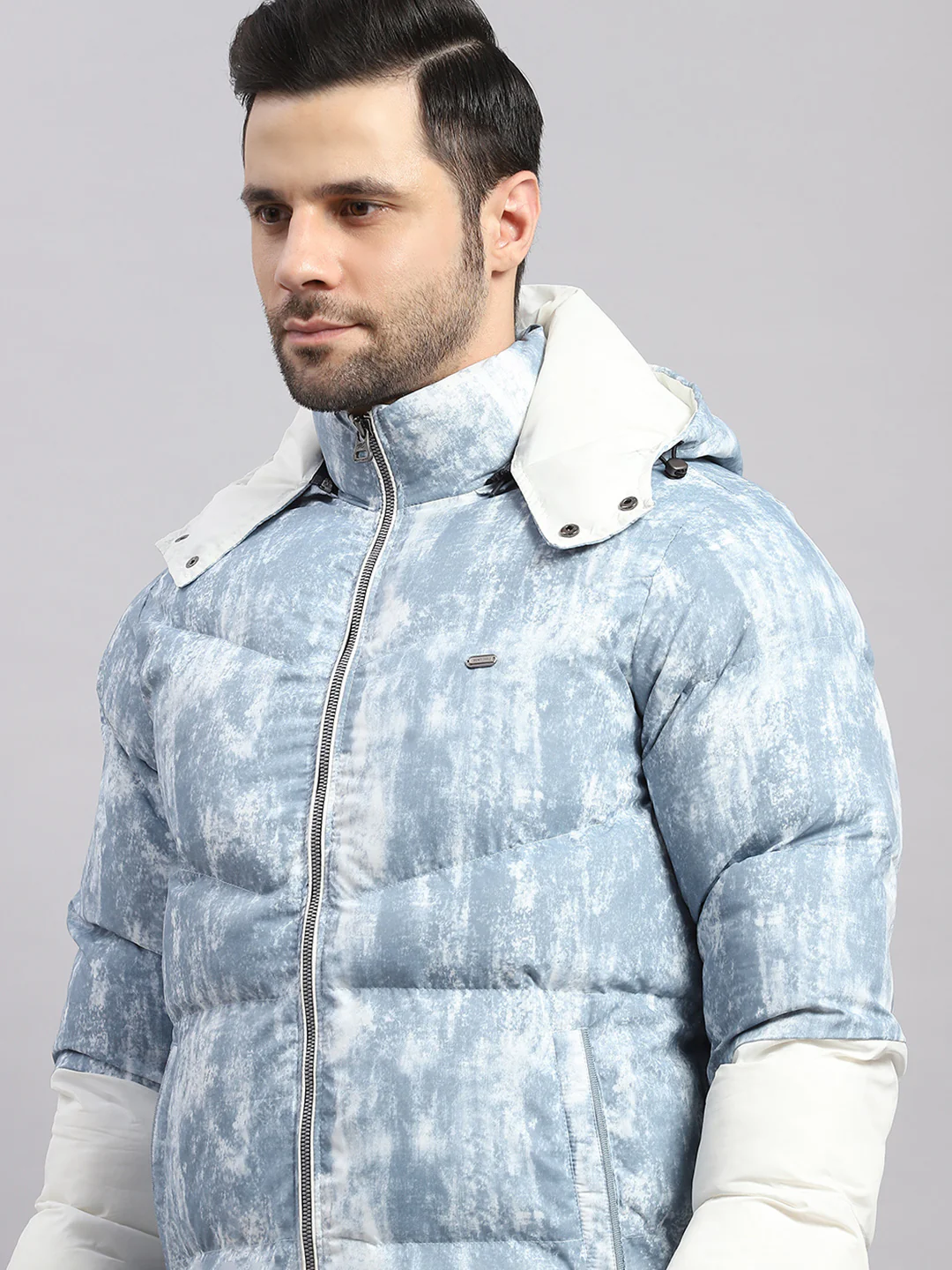 Men Sky Blue Solid Hooded Full Sleeve Jacket - Image 6
