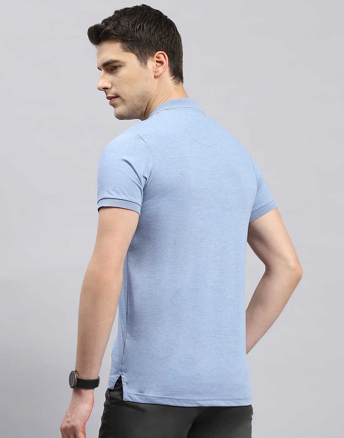 Men Sky Blue Solid Polo Collar Half Sleeve T-Shirt - Image 5