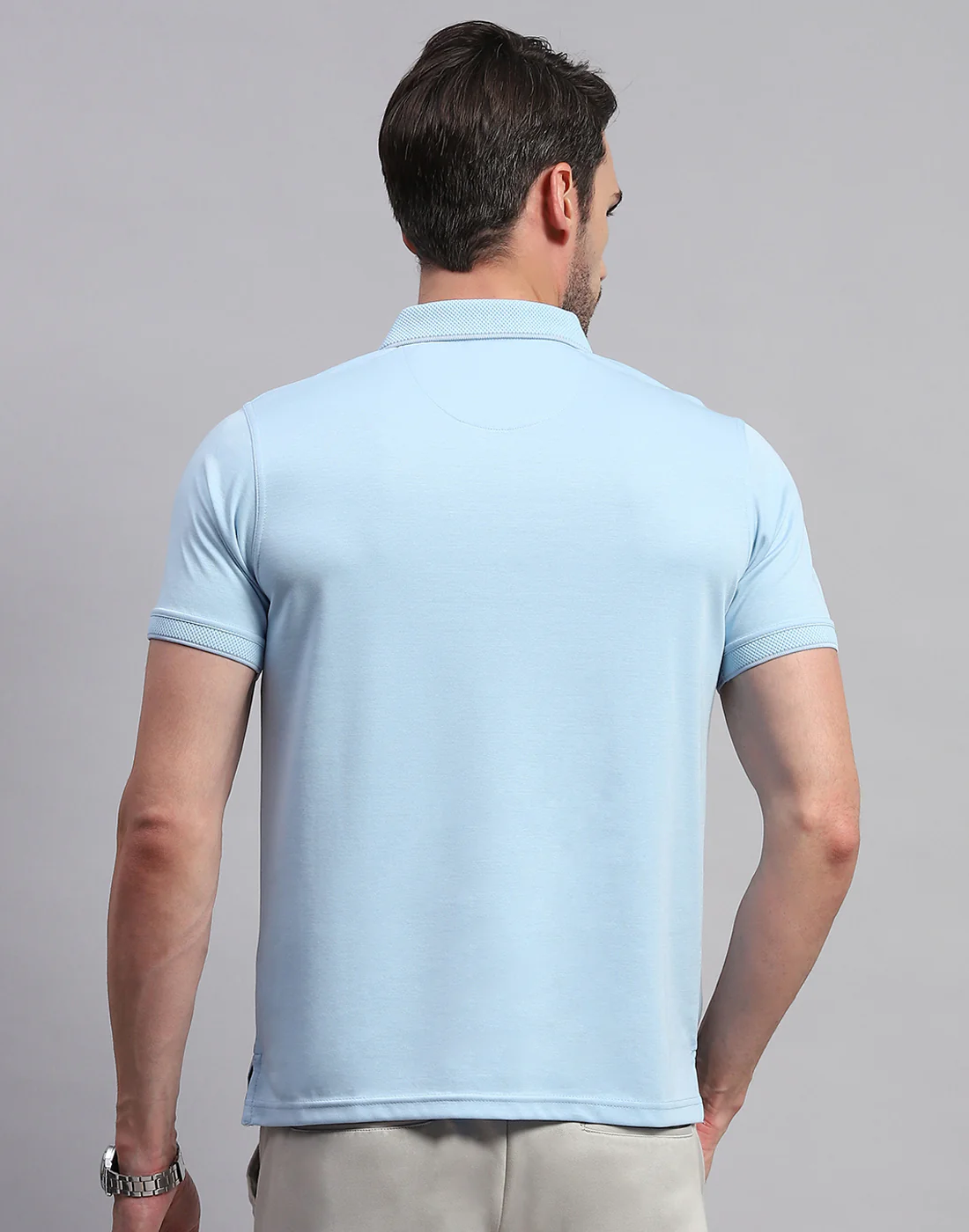 Men Sky Blue Solid Polo Collar Half Sleeve T-Shirt - Image 5