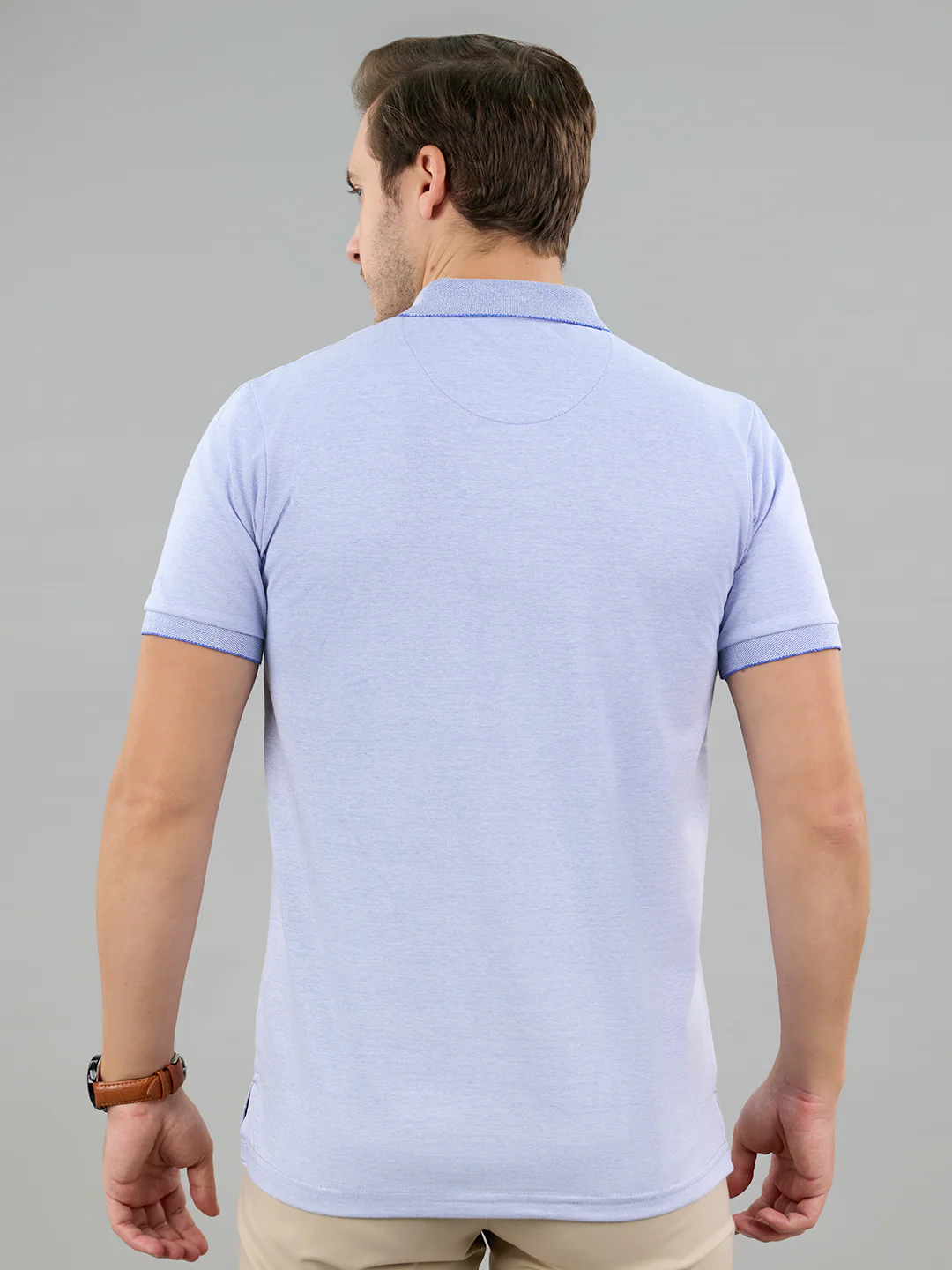 Men Sky Blue Solid Polo Collar Half Sleeve T-Shirt - Image 4