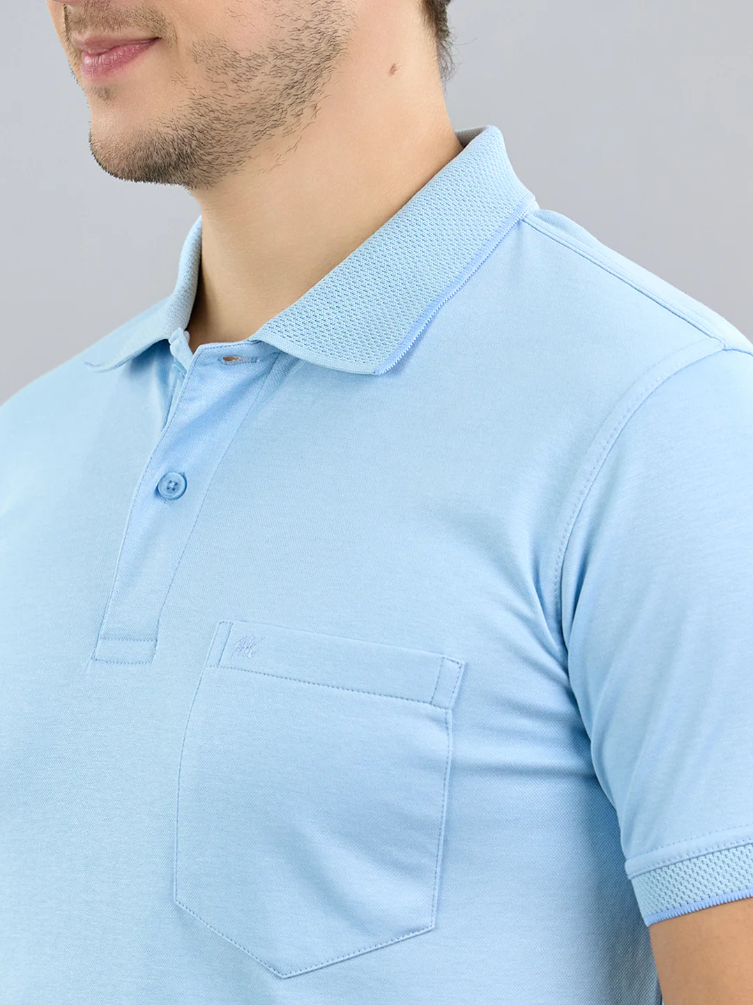 Men Sky Blue Solid Polo Collar Half Sleeve T-Shirt - Image 5