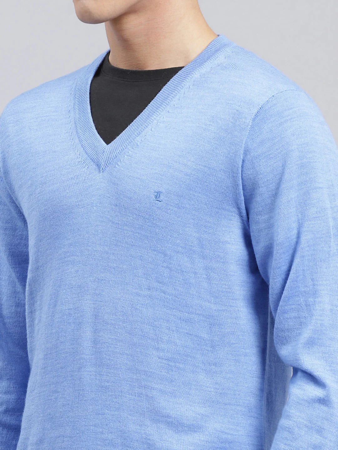 Men Sky Blue Solid Pure wool Pullover - Image 6