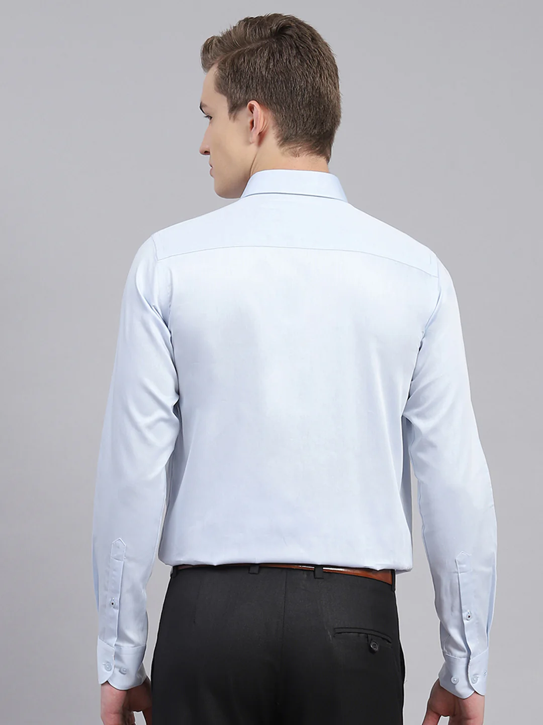 Men Sky Blue Solid Shirt - Image 5