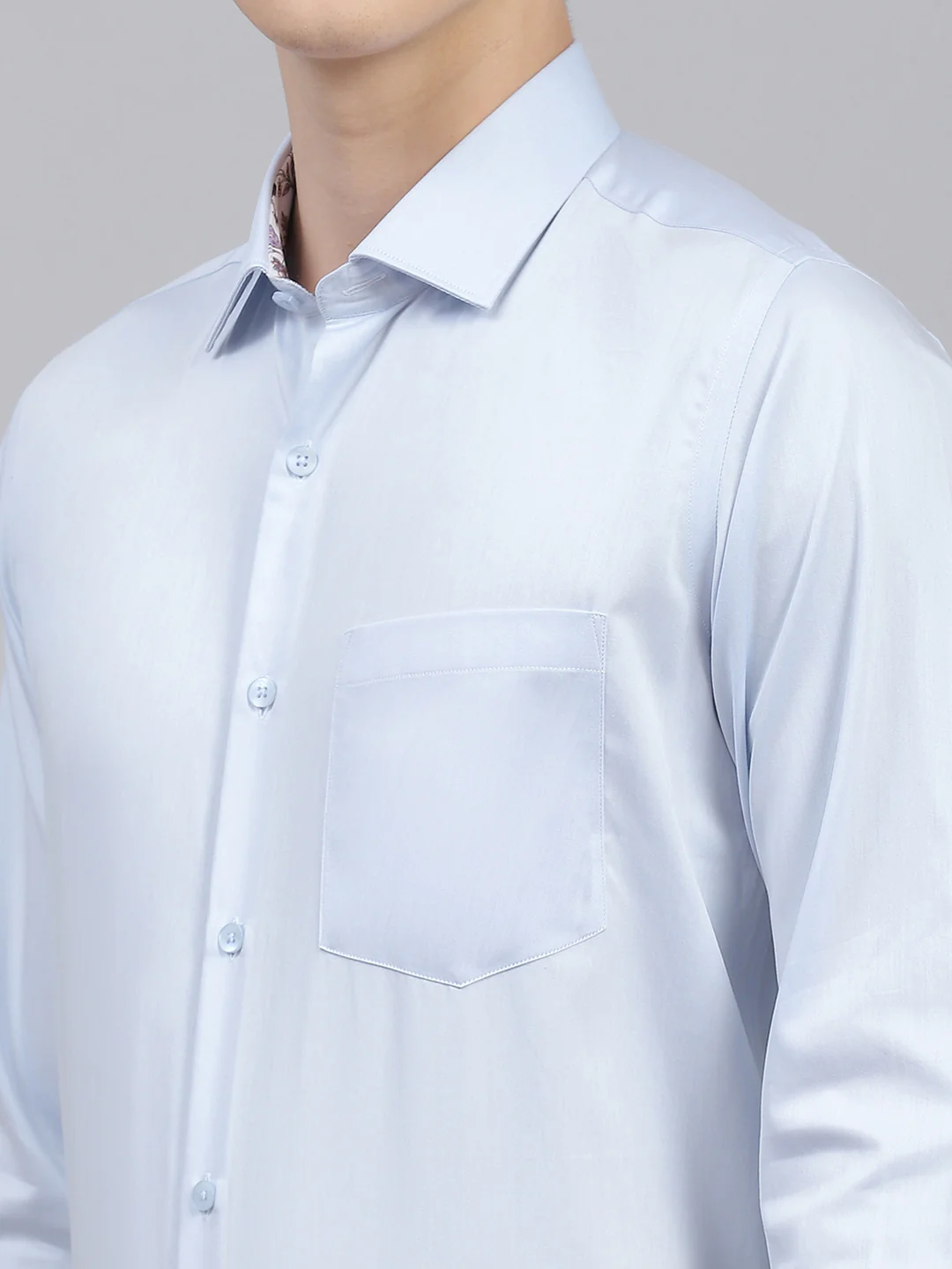 Men Sky Blue Solid Shirt - Image 6