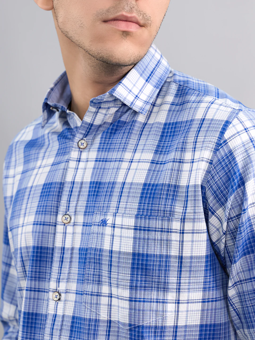 Men Sky Blue Stripe Collar Full Sleeve Shirt - Image 5