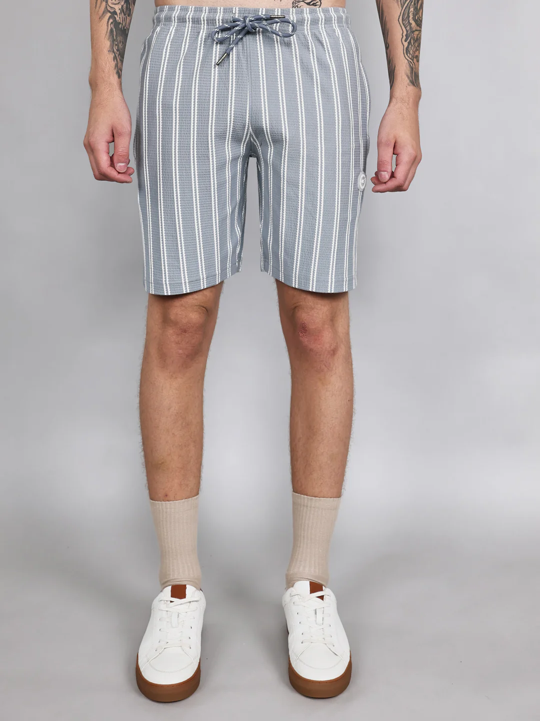 Men Sky Blue Stripe Regular Fit Bermuda Set - Image 7