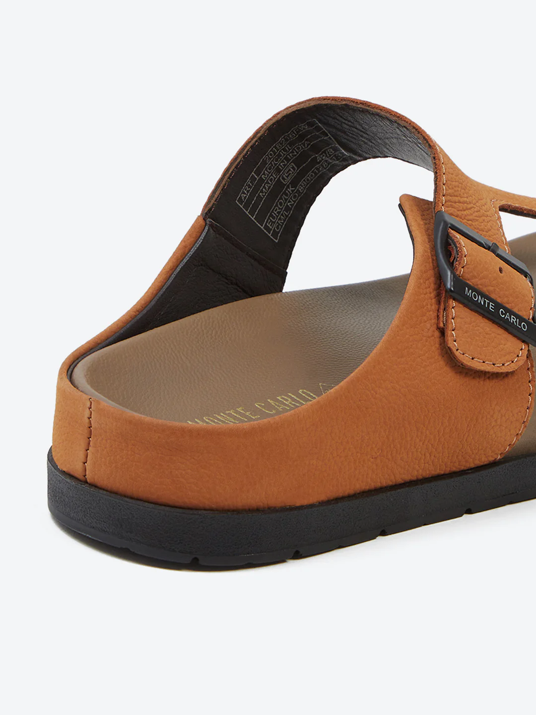Men Tan Buckle Design Leather Slipper - Image 9