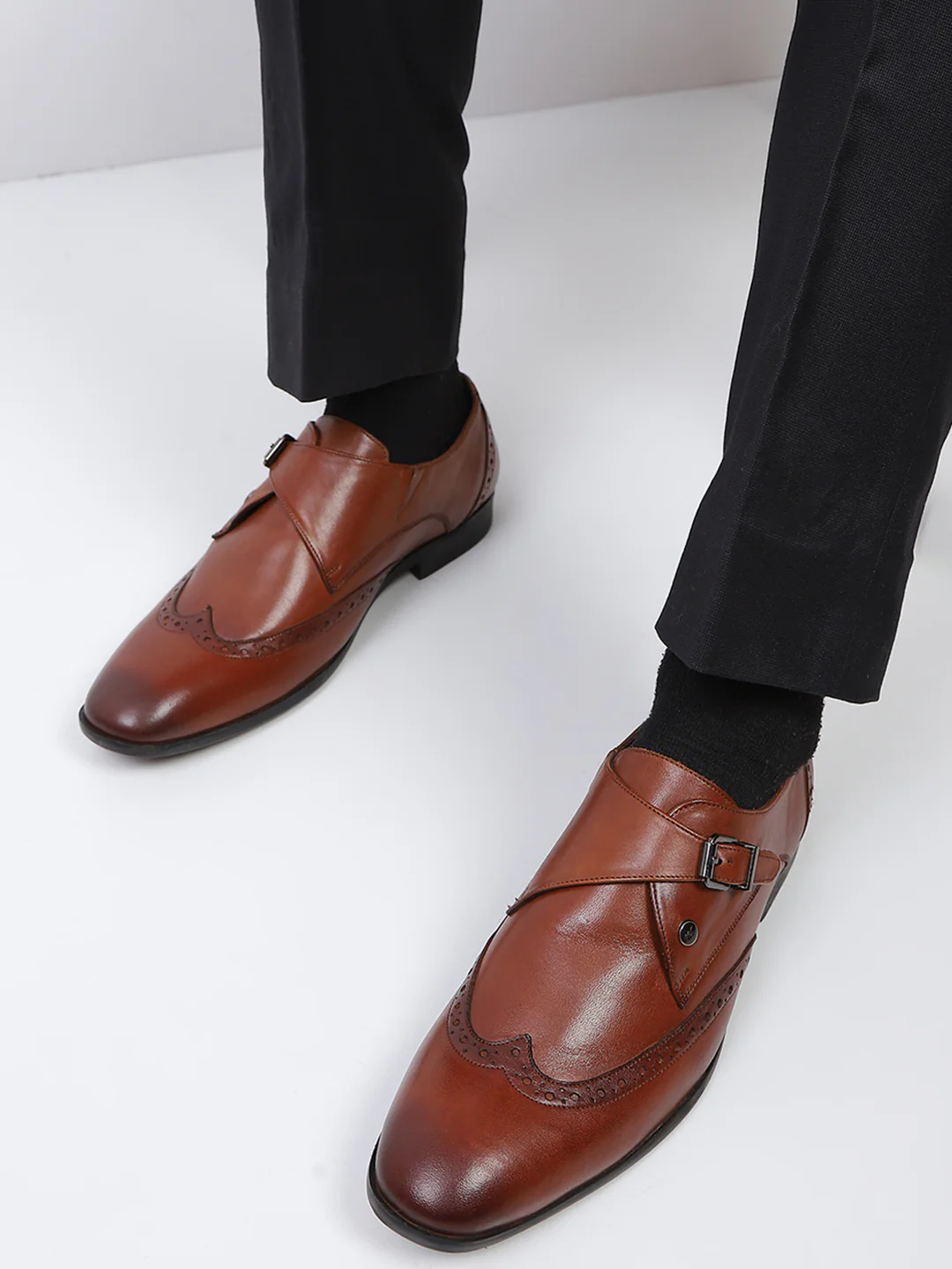 Men Tan Buckle Genuine Leather Formal Monks - Image 10