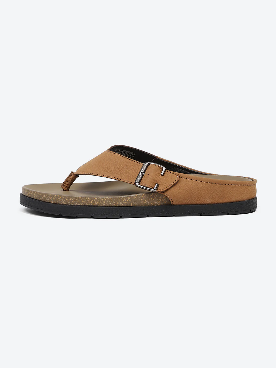 Men Tan Buckle Genuine Leather Slipper - Image 4