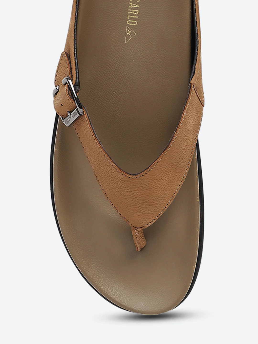 Men Tan Buckle Genuine Leather Slipper - Image 7