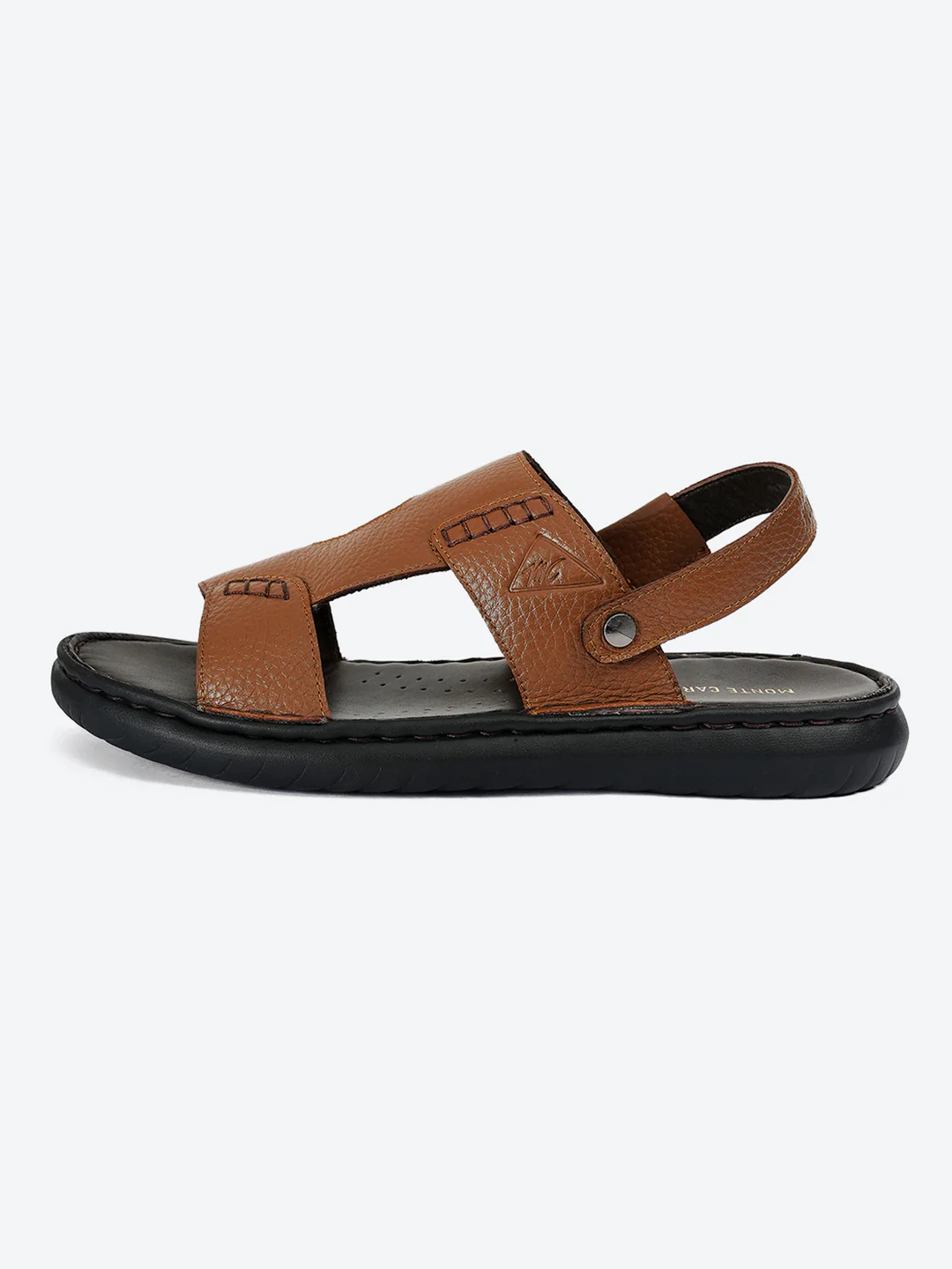 Men Tan Elastic Genuine Leather Sandals - Image 4