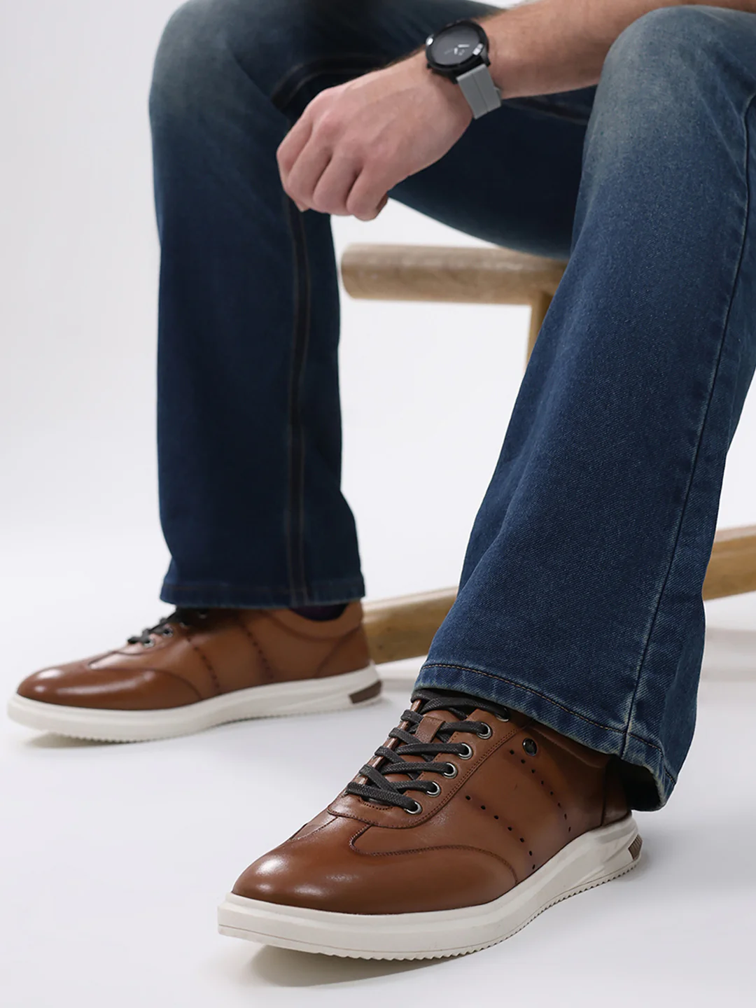 Men Tan Lace Up Genuine Leather Casual Shoes - Image 10