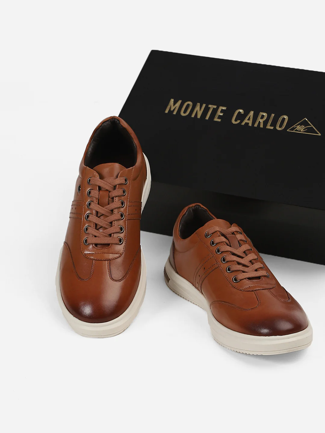 Men Tan Lace-Up Genuine Leather Casual Sneaker - Image 4