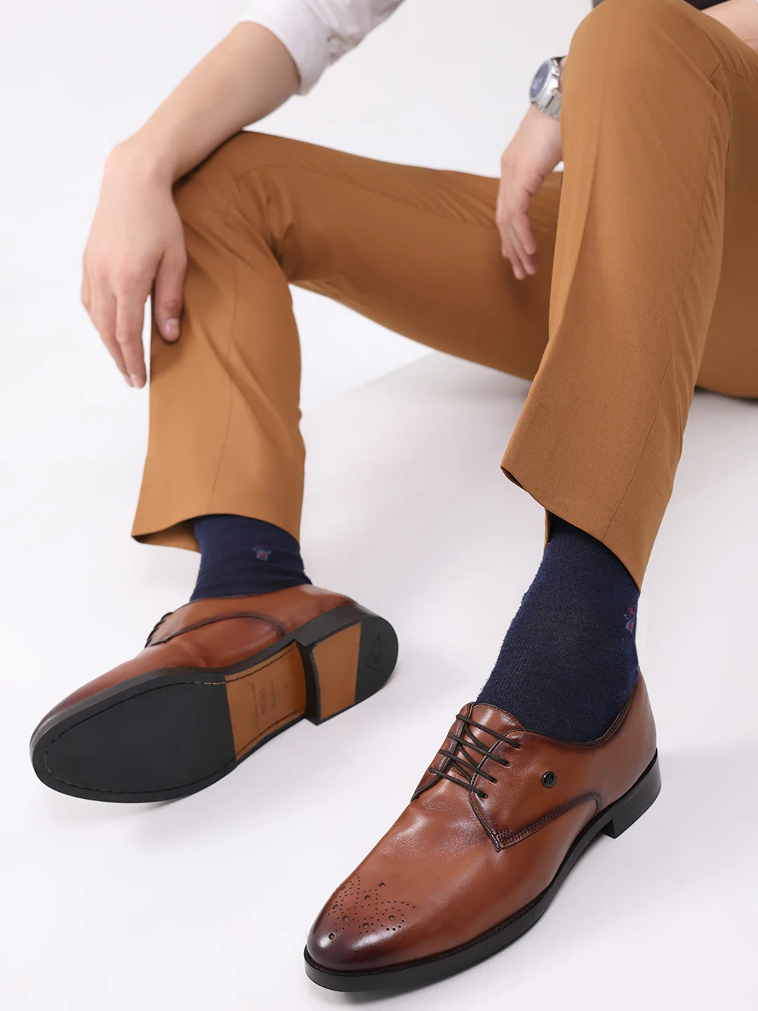 Men Tan Genuine Leather Comfortable Lace-Up Formal Derby Shoes - Image 10