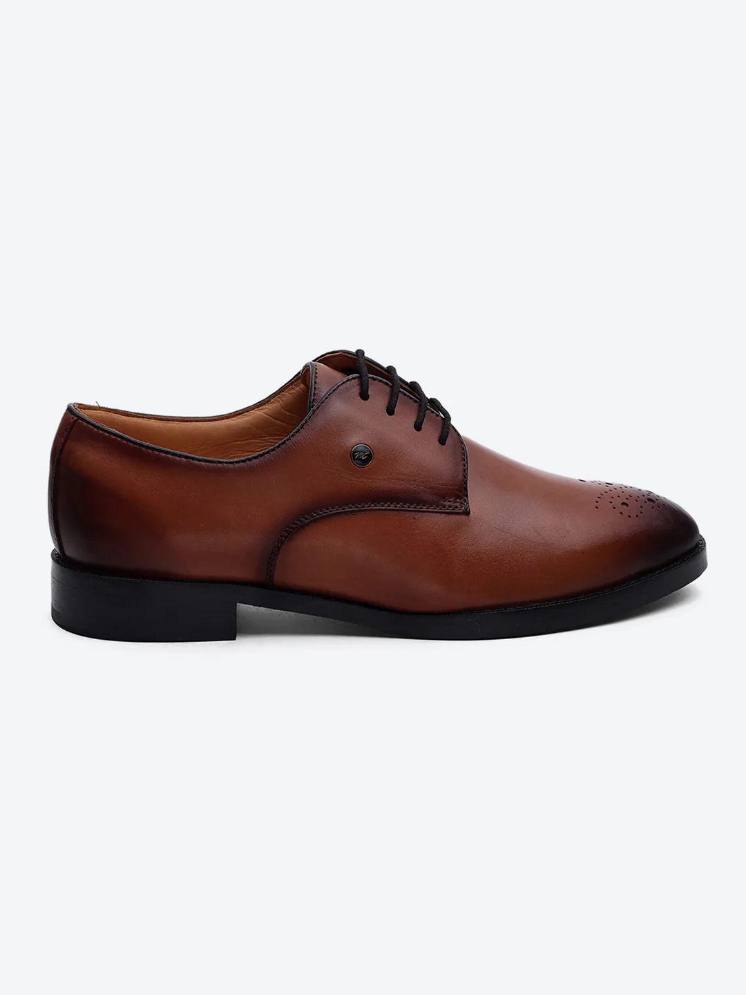 Men Tan Genuine Leather Comfortable Lace-Up Formal Derby Shoes - Image 5