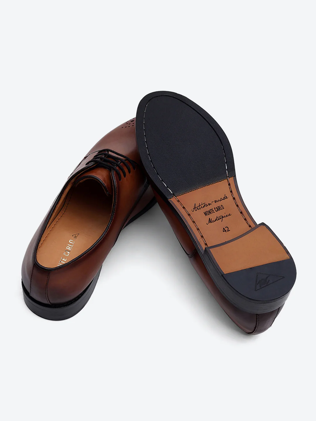 Men Tan Genuine Leather Comfortable Lace-Up Formal Derby Shoes - Image 8