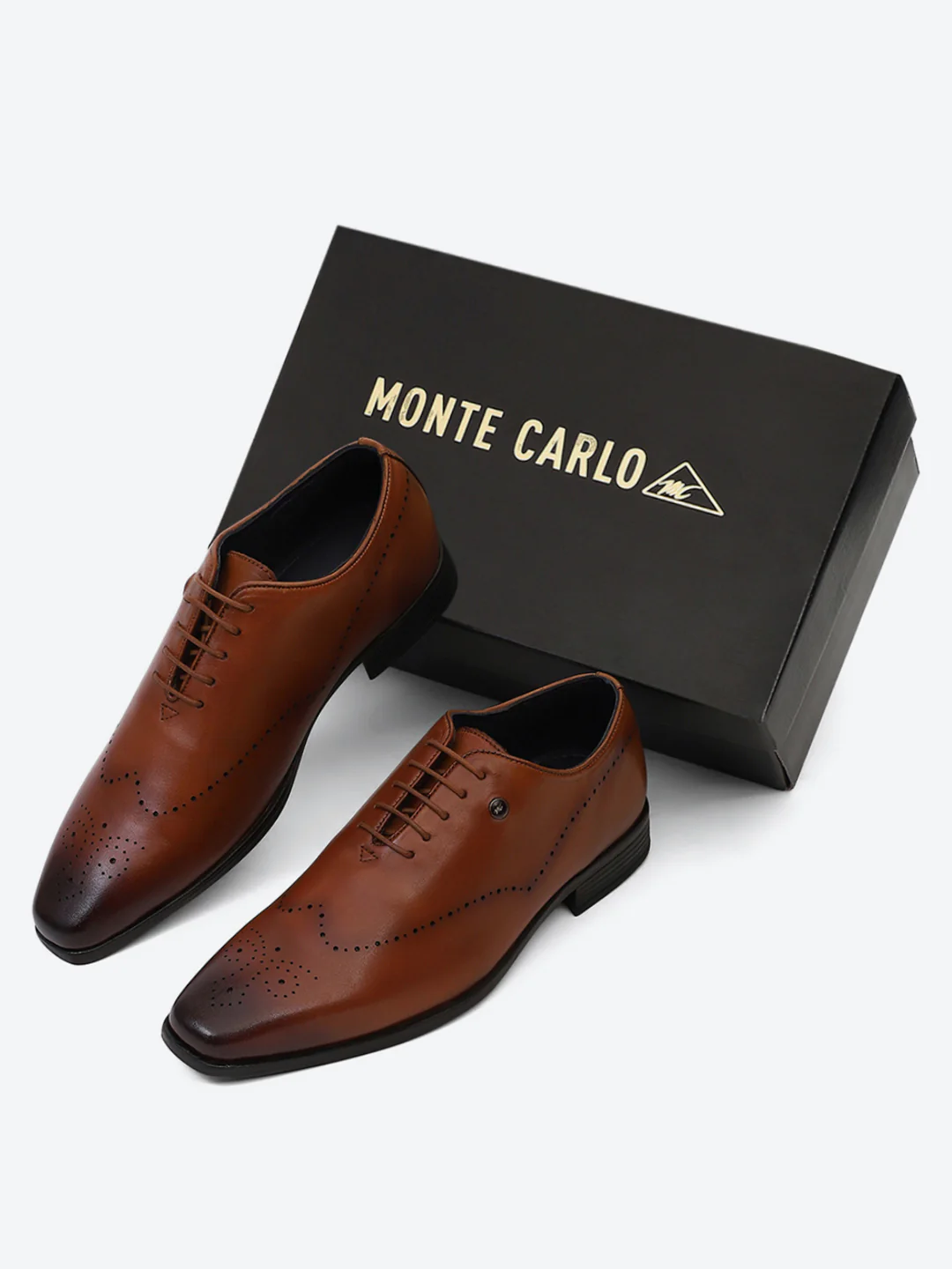 Men Tan Lace Up Genuine Leather Formal Oxfords - Image 2