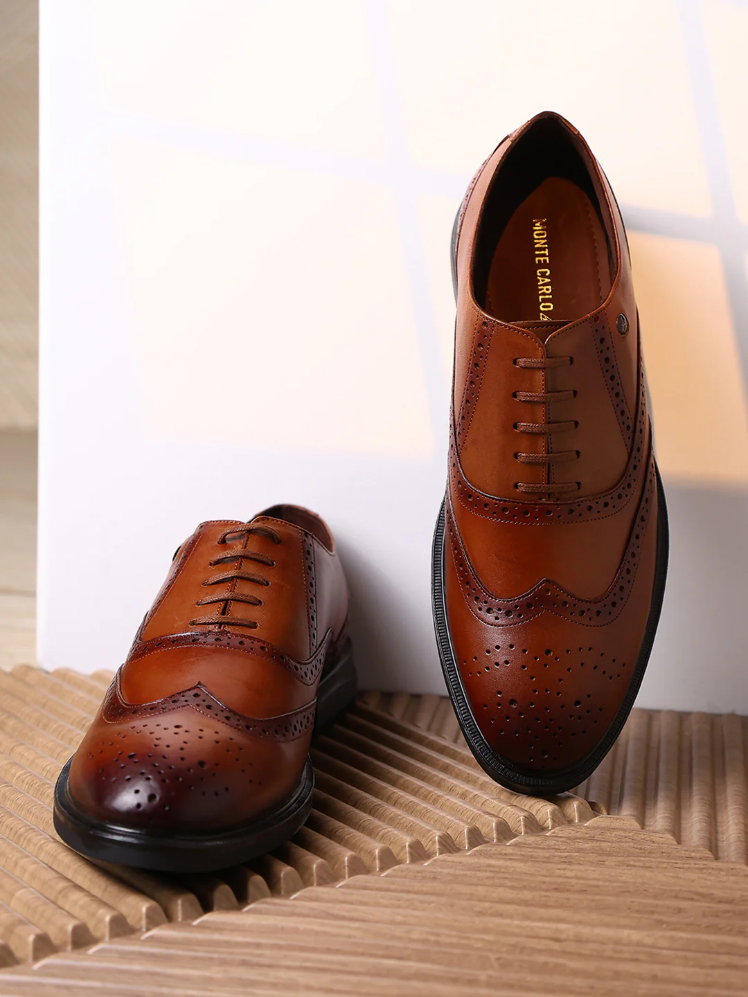Men Tan Lace Up Genuine Leather Formal Oxfords - Image 10