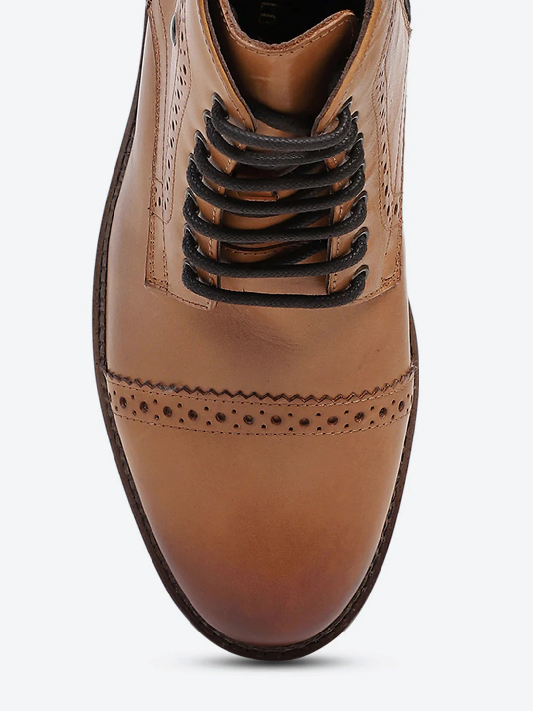 Men Tan Genuine Leather Lace Up Boots - Image 7