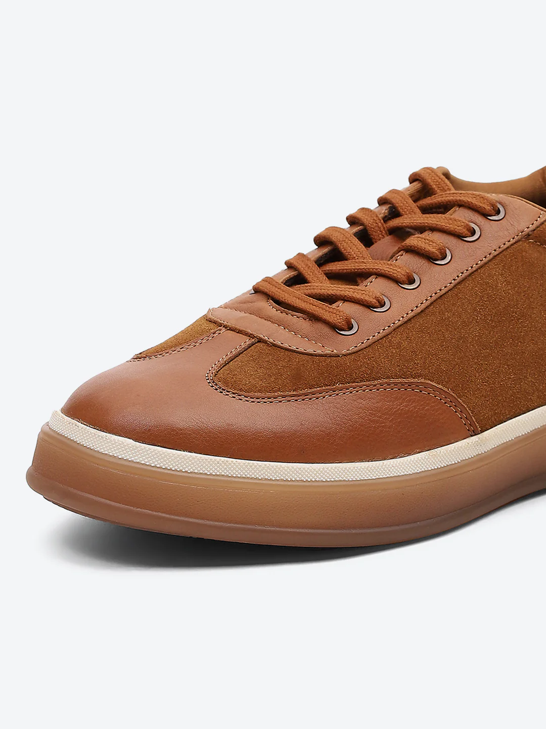 Men Tan Lace Up Genuine Leather Sneaker - Image 3