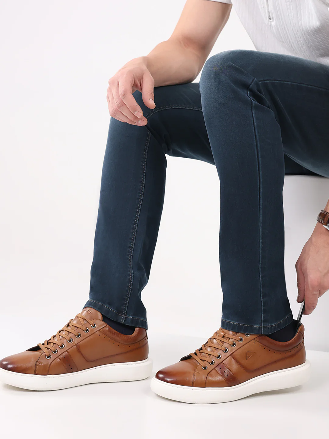 Men Tan Lace Up Genuine Leather Sneaker - Image 10