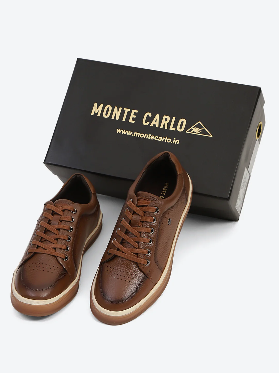 Men Tan Casual Lace Up Genuine Leather Sneaker - Image 2
