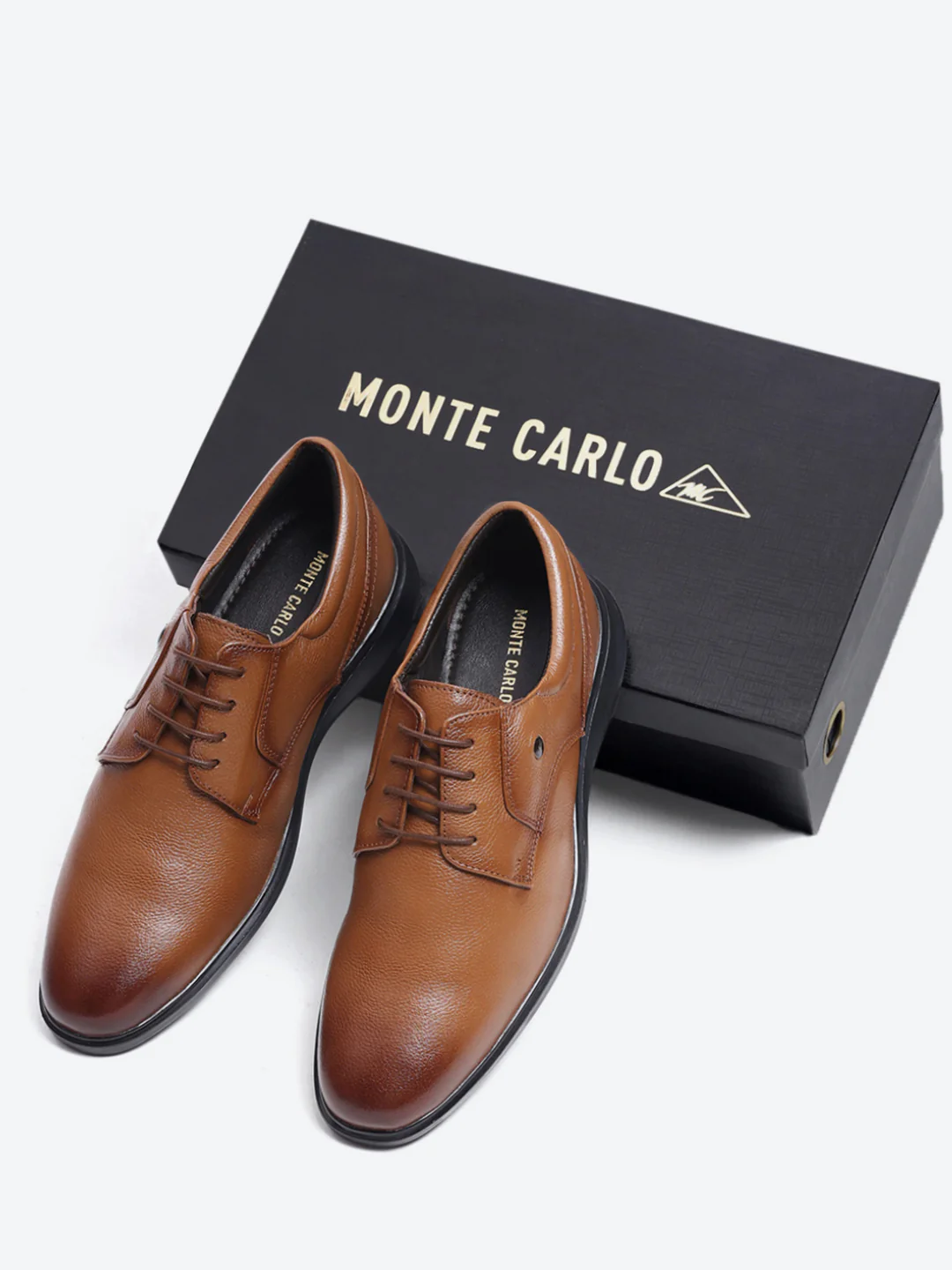 Men Tan Lace Up Leather Formal Derbys - Image 2