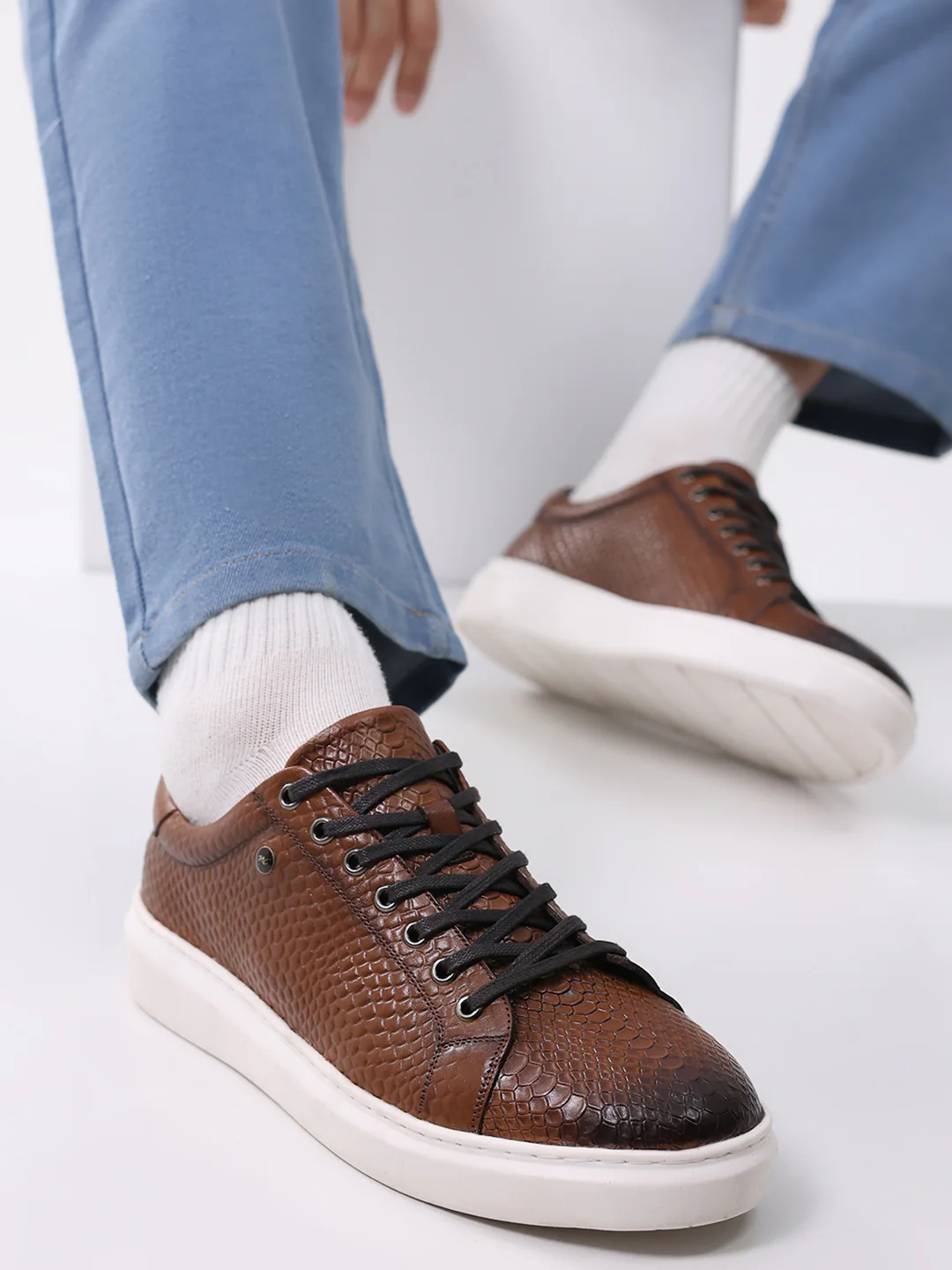 Men Tan Lace Up Leather Sneakers - Stylish & Comfortable - Image 10
