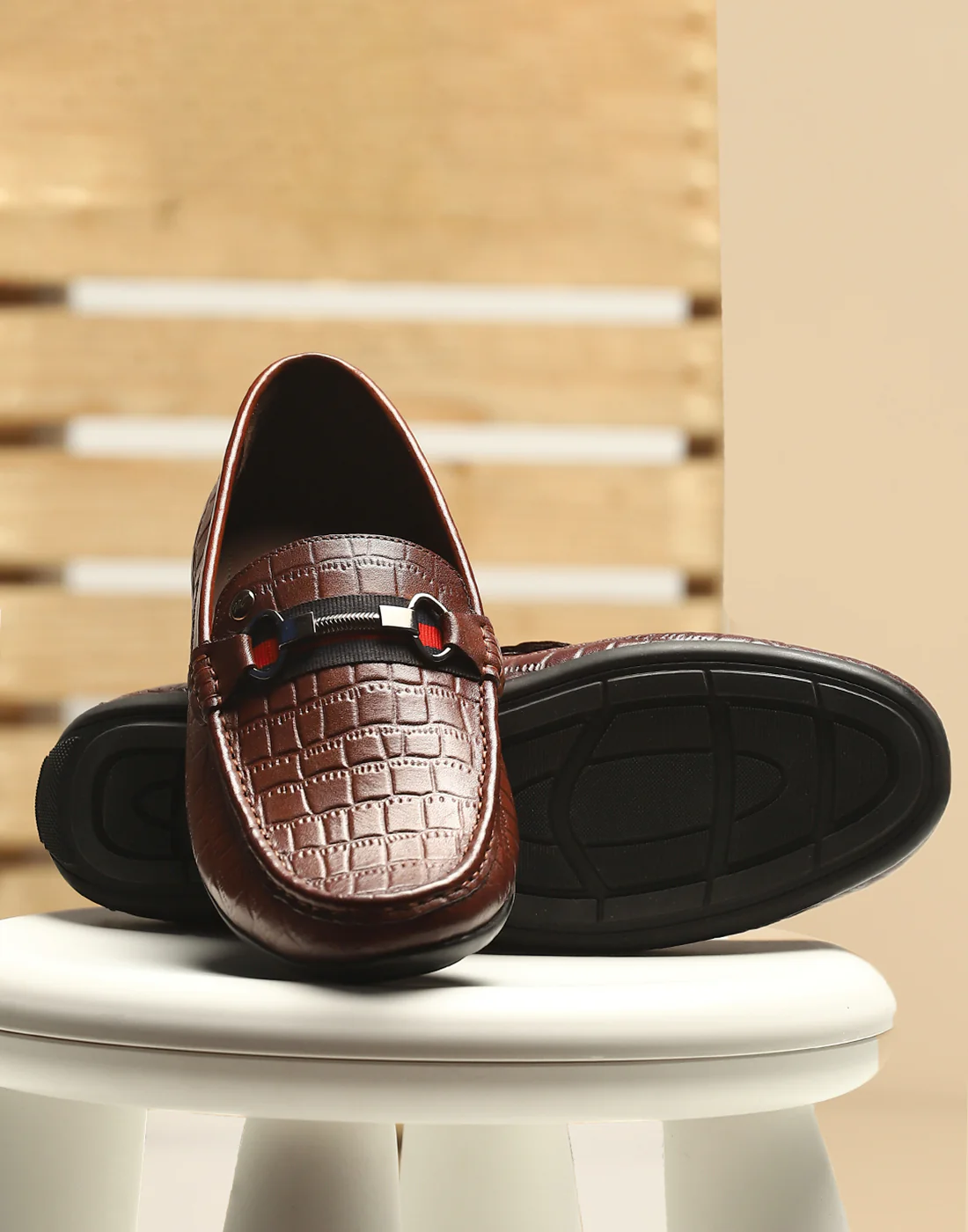 Men Tan Slip on Genuine Leather Loafers - Image 2