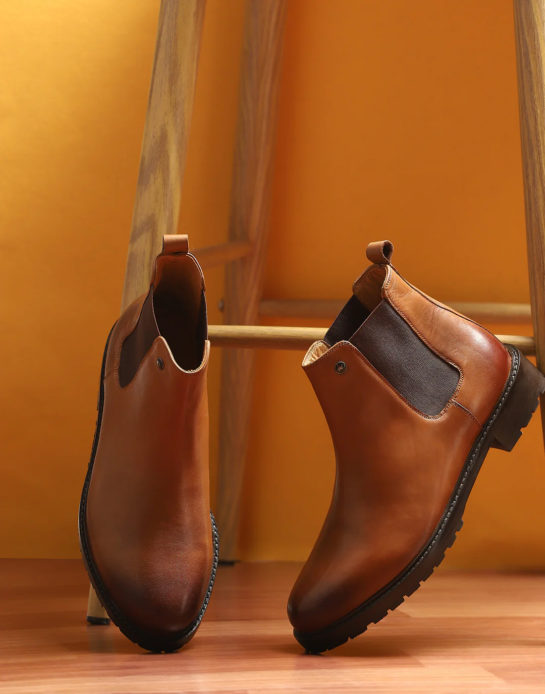 Men Tan Slip on Genuine Leather Chelsea Boots - Image 9
