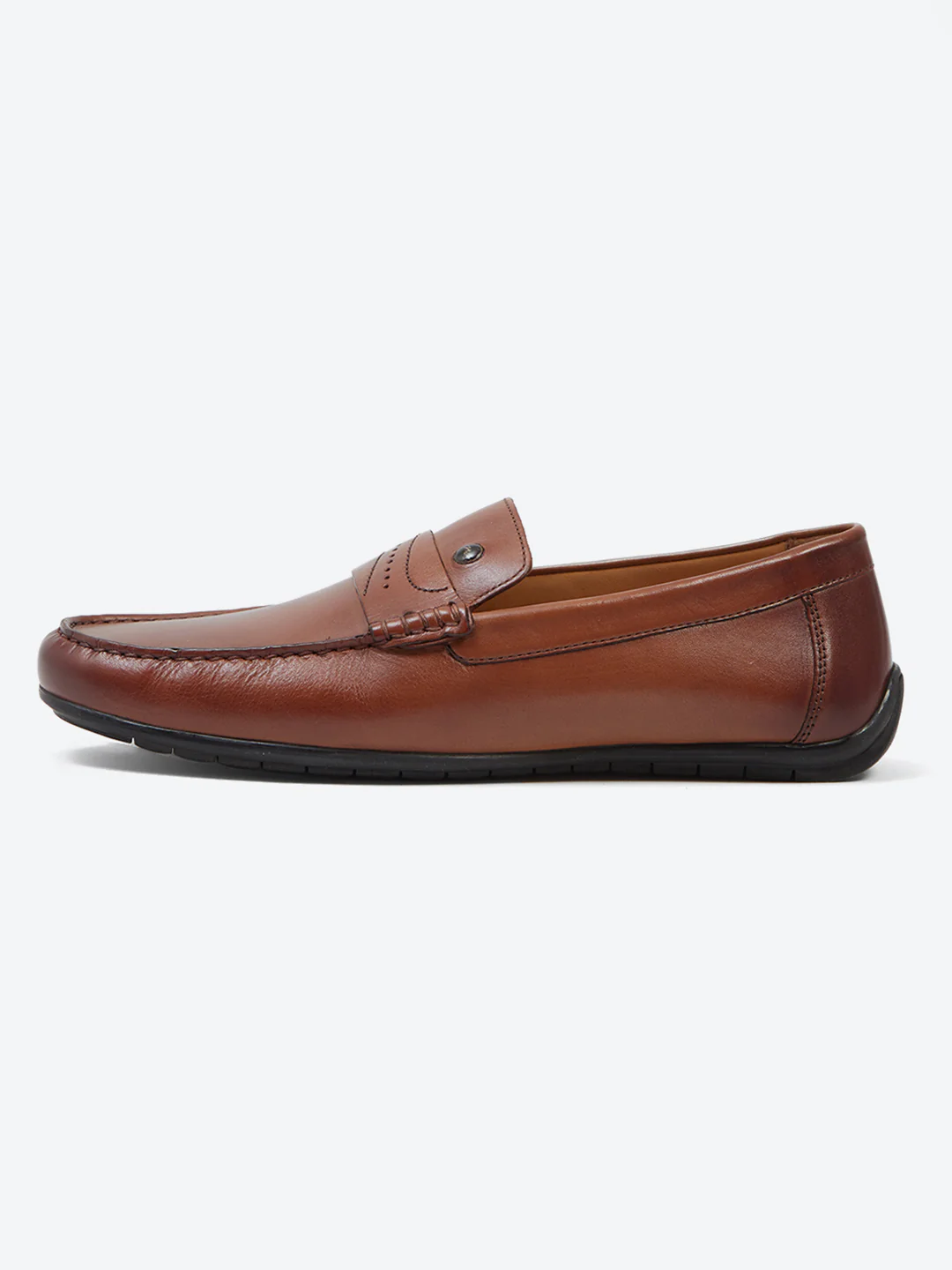 Men Tan Slip on Genuine Leather Loafers - Image 4