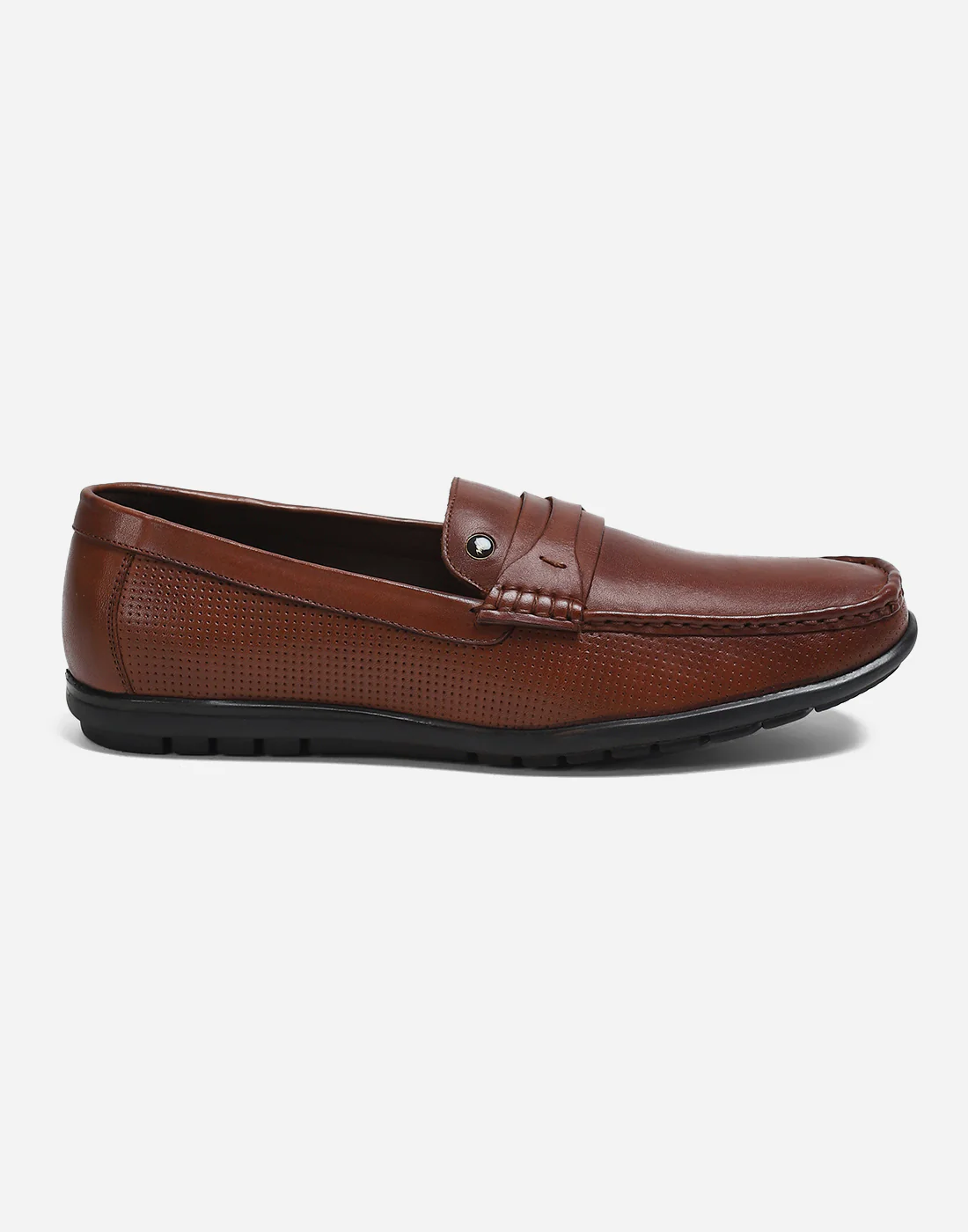 Men Tan Slip on Genuine Leather Loafers - Image 5