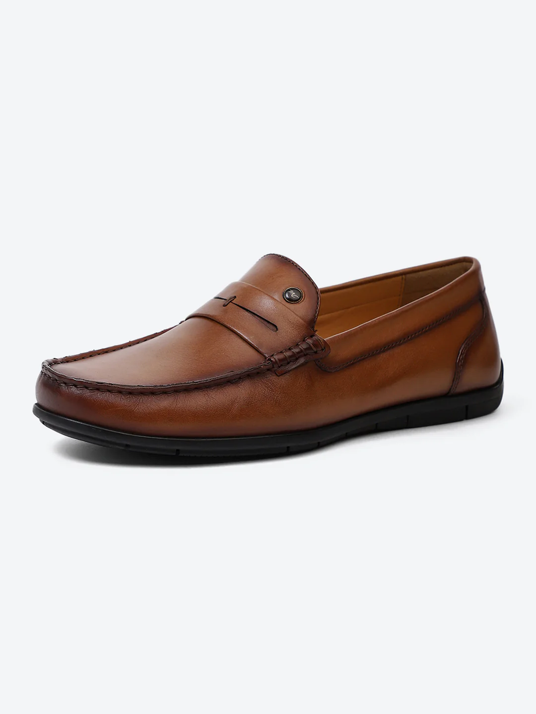 Men Tan Slip on Genuine Leather Loafers - Image 3