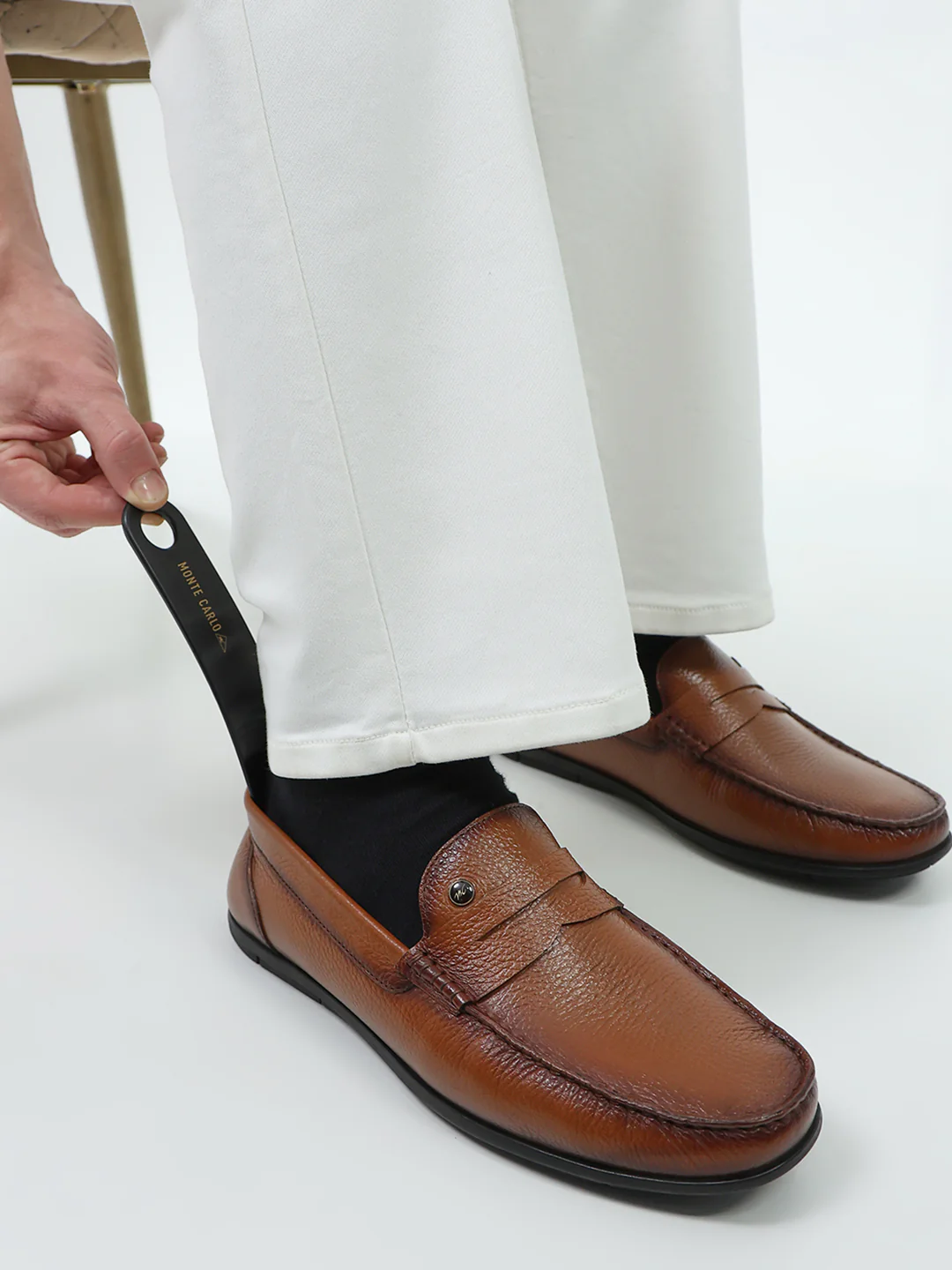 Men Tan Slip on Genuine Leather Loafers - Image 11