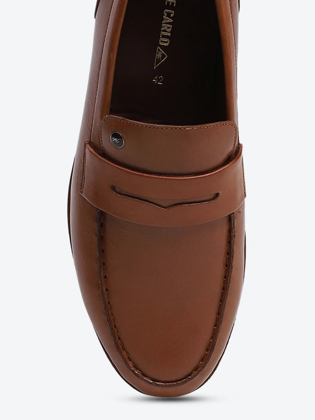 Men Tan Slip on Genuine Leather Penny Loafers - Image 7