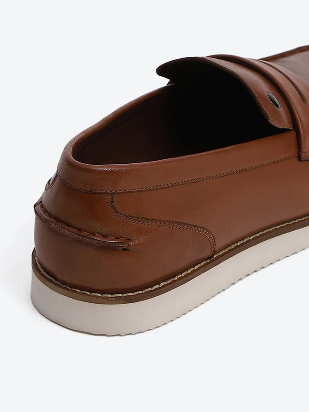 Men Tan Slip on Genuine Leather Penny Loafers - Image 9
