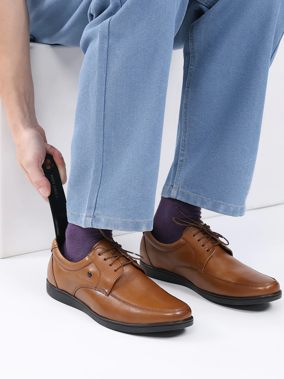 Men Tan Lace Up Leather Formal Derbys - Image 12