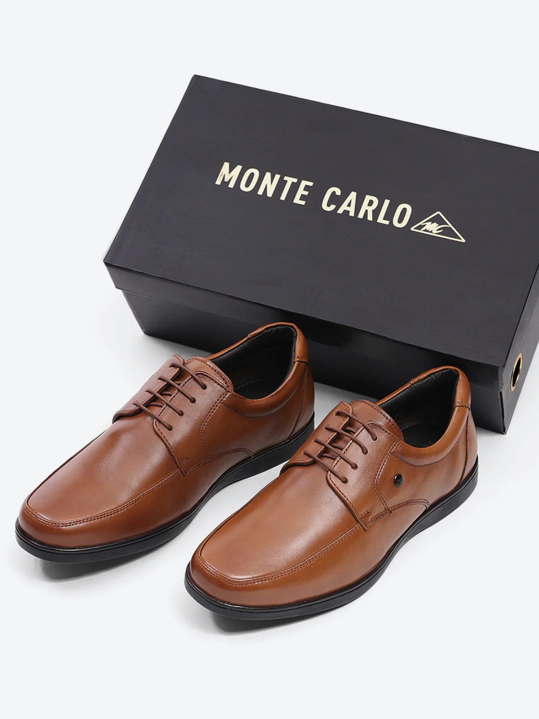 Men Tan Lace Up Leather Formal Derbys - Image 2