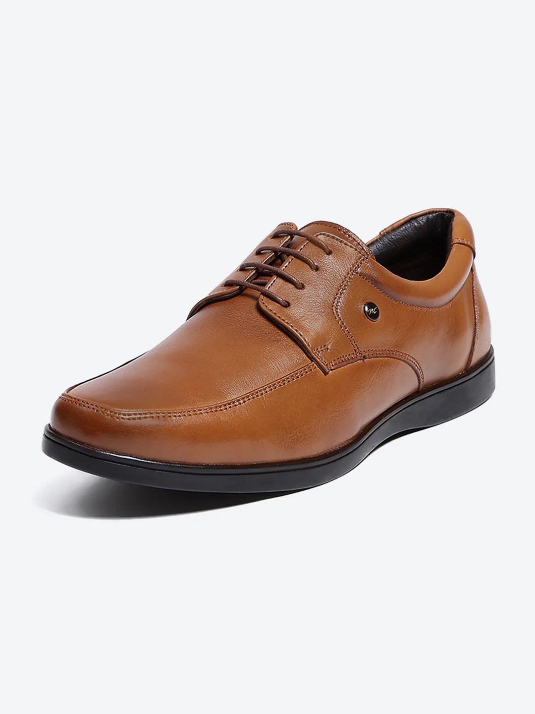 Men Tan Lace Up Leather Formal Derbys - Image 3