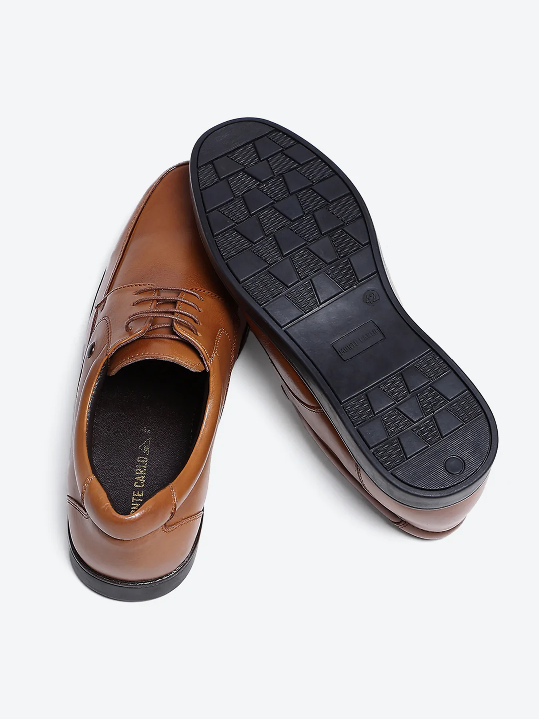 Men Tan Lace Up Leather Formal Derbys - Image 6