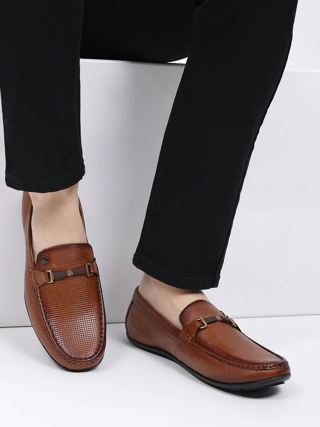 Men Tan Slip on Leather Loafers - Image 10