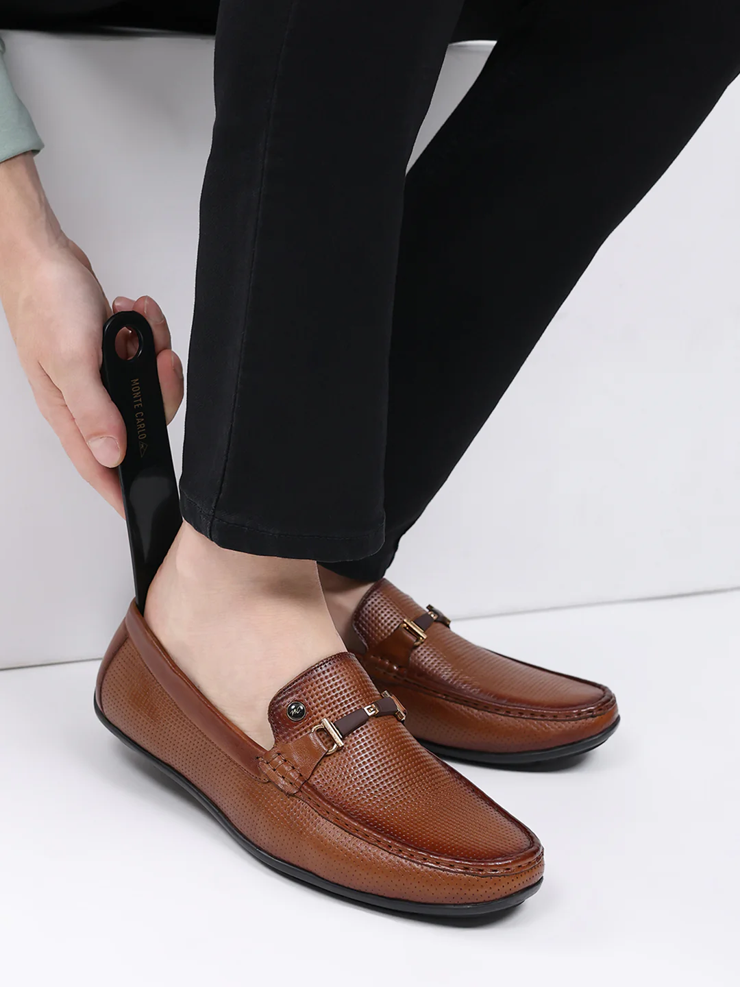 Men Tan Slip on Leather Loafers - Image 11