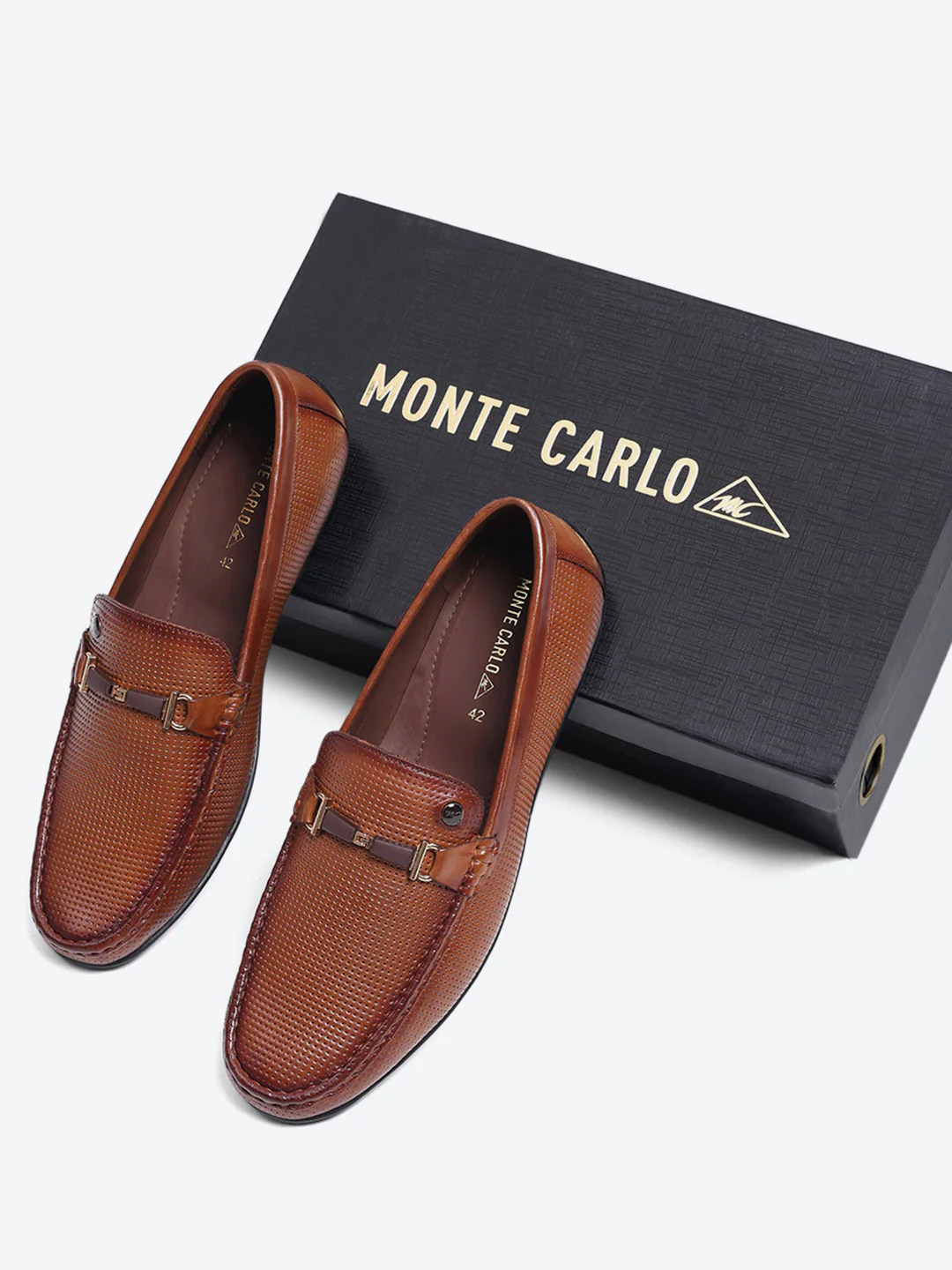 Men Tan Slip on Leather Loafers - Image 2