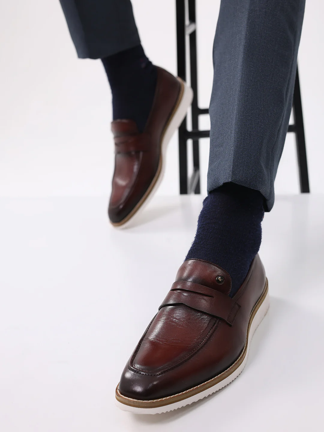 Men Tan Slip on Leather Penny Loafers - Stylish Fashion Shoes - Image 11