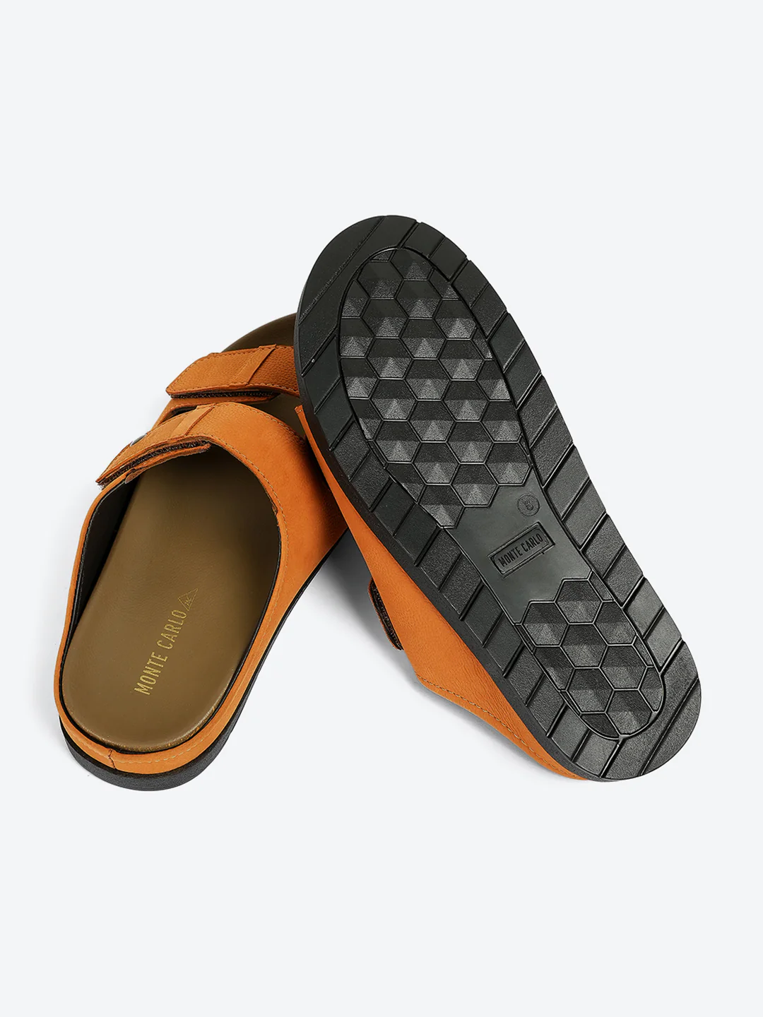 Men Tan Slip on Leather Sandals - Image 8