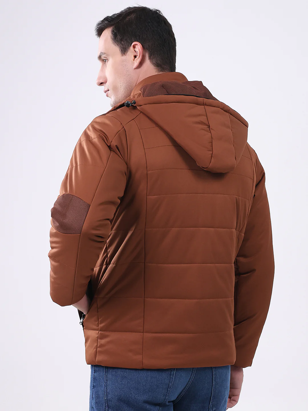 Men Tan Solid Hooded Full Sleeve Jacket - Image 5